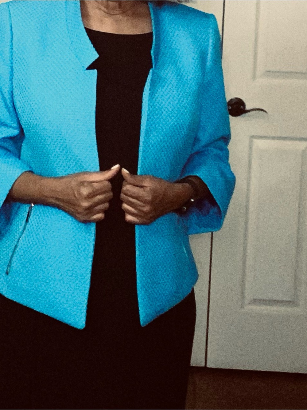 Women's Kasper Textured Open Front Jacket in Bright Blue